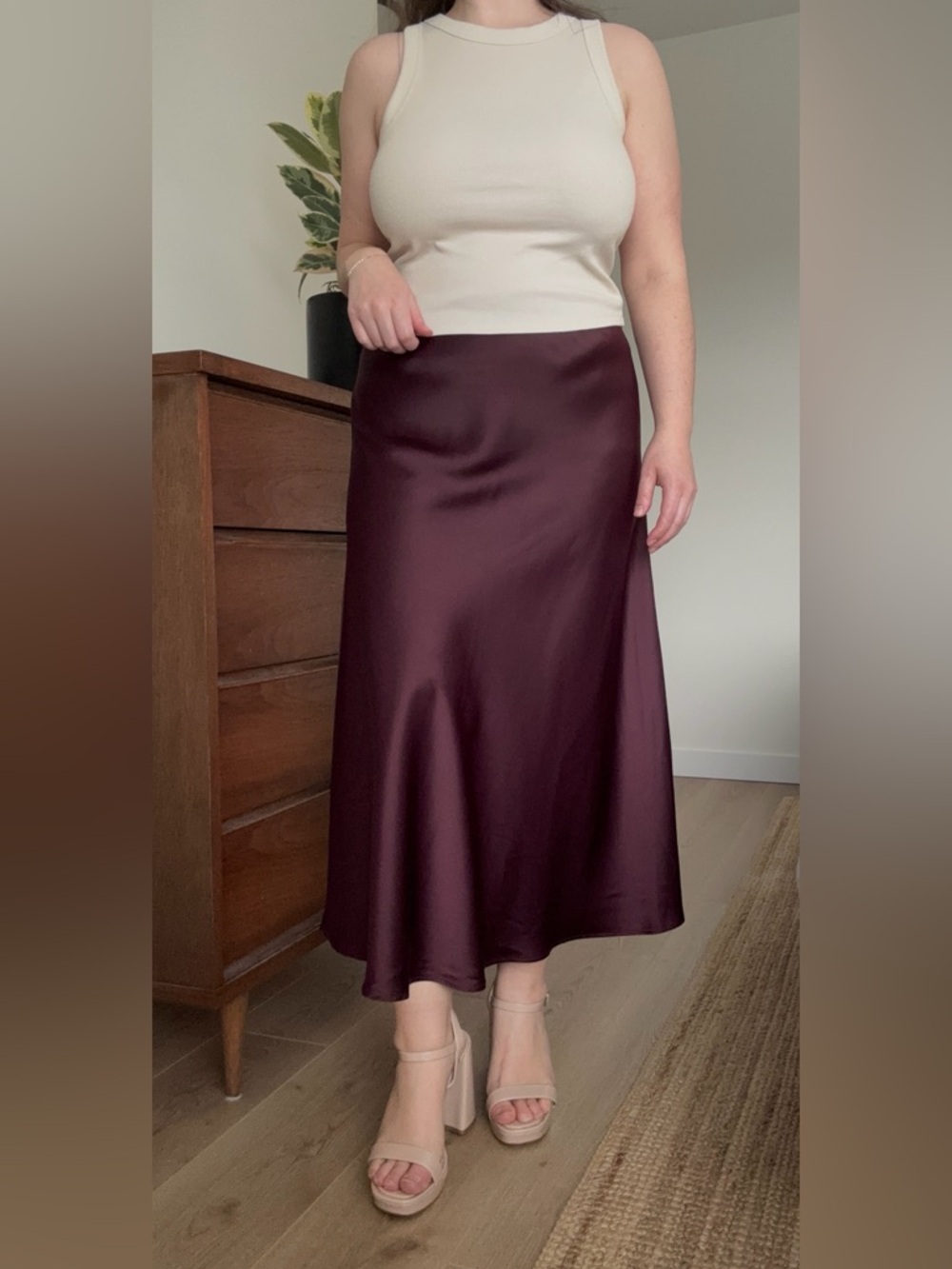 A-Line Maxi Satin Skirt Size L